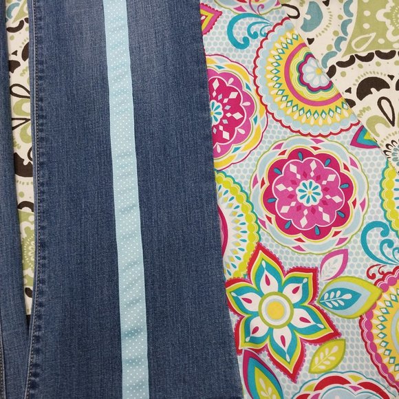 2594 Size 10s Old Navy Sweetheart Stretch Upcycled Pink and Teal Bell-Bottoms - Picture 2 of 5